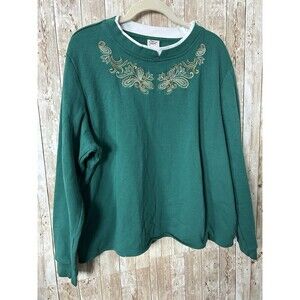 VTG 90’s Adrian Delafield Women's Green Embroidered Size 2XL Granny Sweater